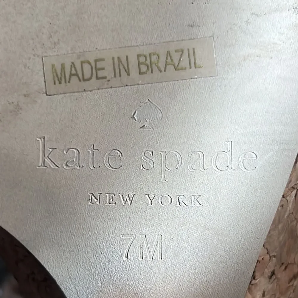 Kate Spade Felix Silver Braided Strappy Cork Wedge Sandals Size 7